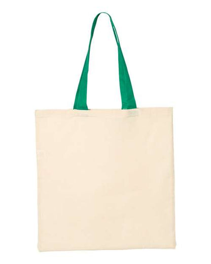 Q-Tees Economical Tote with Contrast-Color Handles - Natural/ Kelly Front