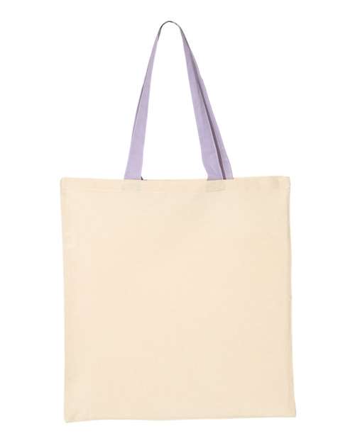Q-Tees Economical Tote with Contrast-Color Handles - Natural/ Lavender Front