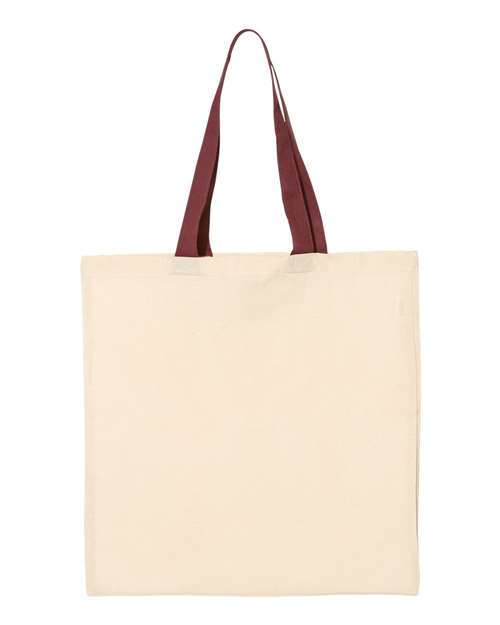 Q-Tees Economical Tote with Contrast-Color Handles - Natural/ Maroon Front