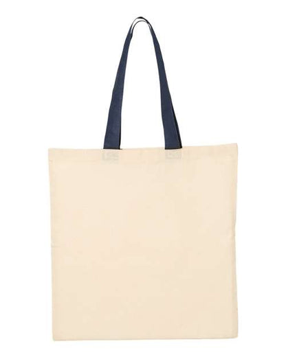 Q-Tees Economical Tote with Contrast-Color Handles - Natural/ Navy Front