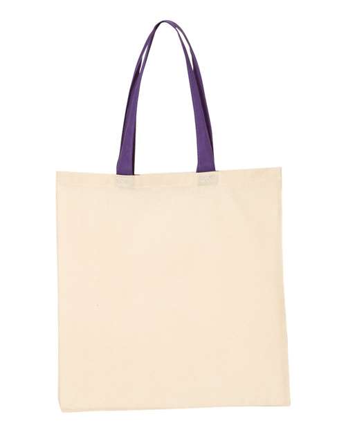 Q-Tees Economical Tote with Contrast-Color Handles - Natural/ Purple Front