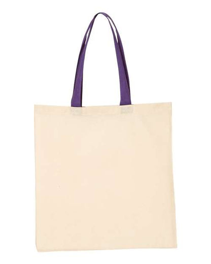 Q-Tees Economical Tote with Contrast-Color Handles - Natural/ Purple Front