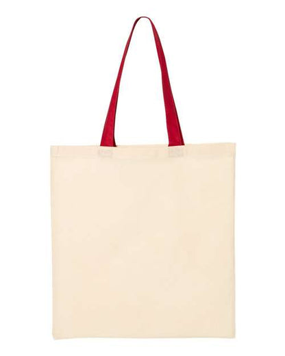 Q-Tees Economical Tote with Contrast-Color Handles - Natural/ Red Front