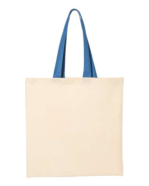 Q-Tees Economical Tote with Contrast-Color Handles - Natural/ Royal Front