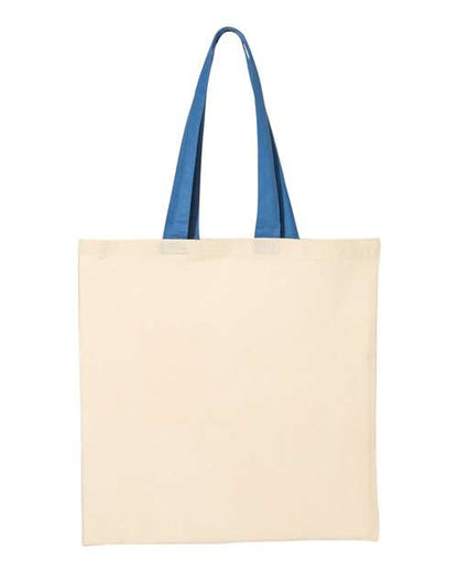 Q-Tees Economical Tote with Contrast-Color Handles - Natural/ Royal Front