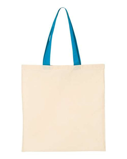 Q-Tees Economical Tote with Contrast-Color Handles - Natural/ Sapphire Front