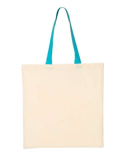 Q-Tees Economical Tote with Contrast-Color Handles - Natural/ Turquoise Front