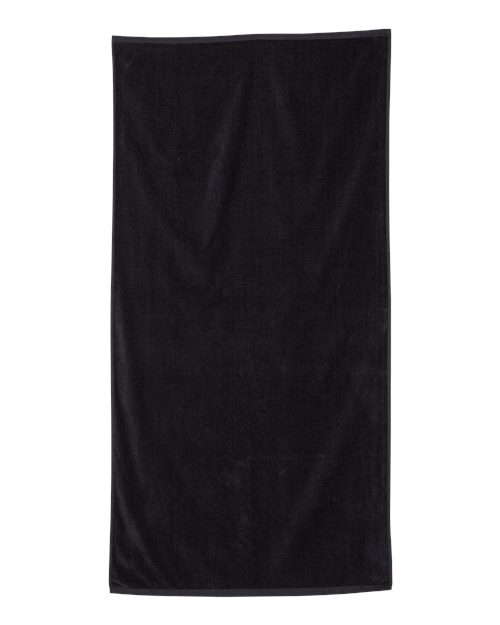 Q-Tees Velour Beach Towel - Black Front