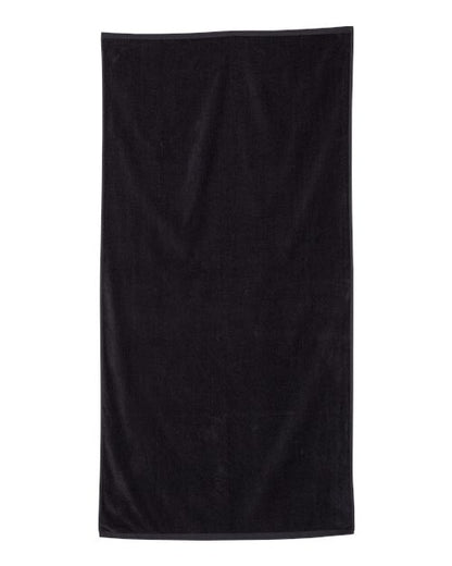 Q-Tees Velour Beach Towel - Black Front