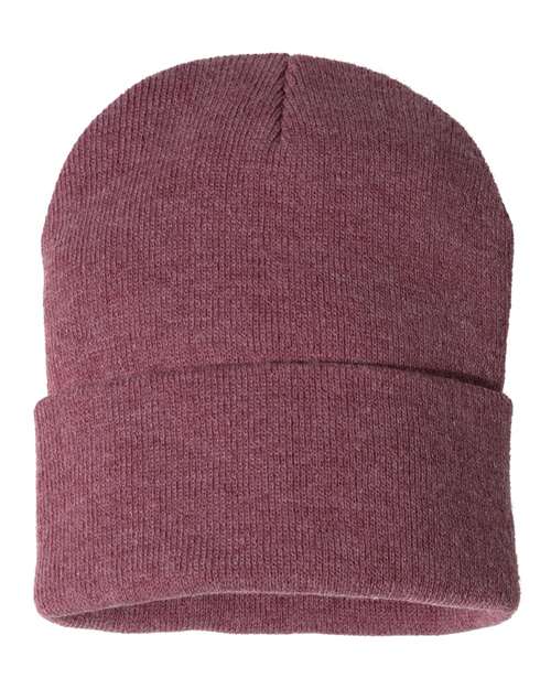 Sportsman 12" Solid Cuffed Beanie - Heather Cardinal Front