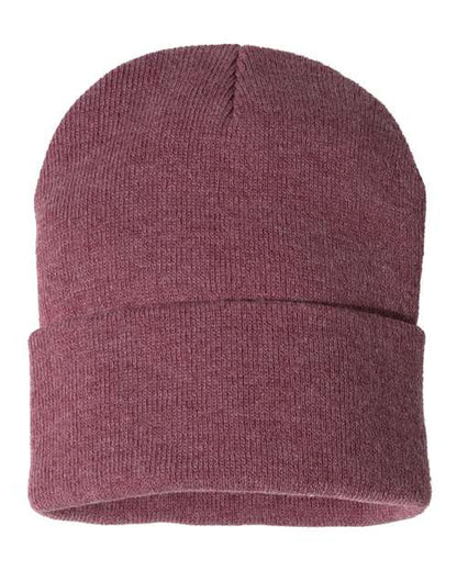 Sportsman 12" Solid Cuffed Beanie - Heather Cardinal Front