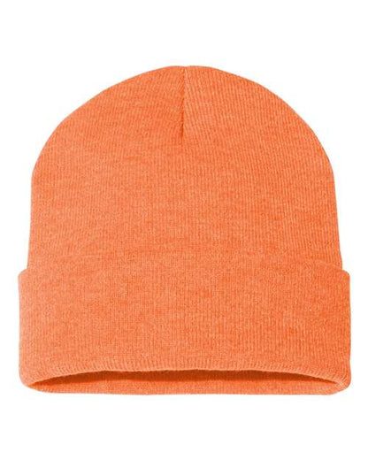 Sportsman 12" Solid Cuffed Beanie - Heather Orange Front
