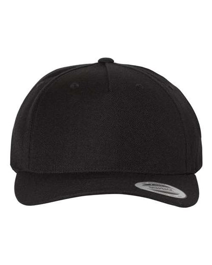 YP Classics Premium Five-Panel Curved Bill Snapback Cap - Black Front