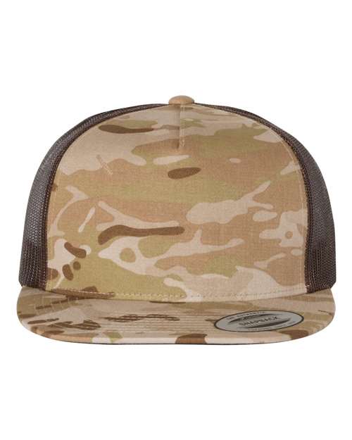 YP Classics Classic Five-Panel Trucker Cap - Multicam Arid/ Brown Front
