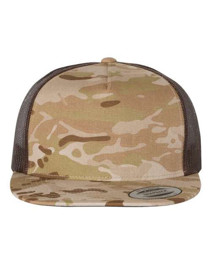YP Classics Classic Five-Panel Trucker Cap - Multicam Arid/ Brown Front