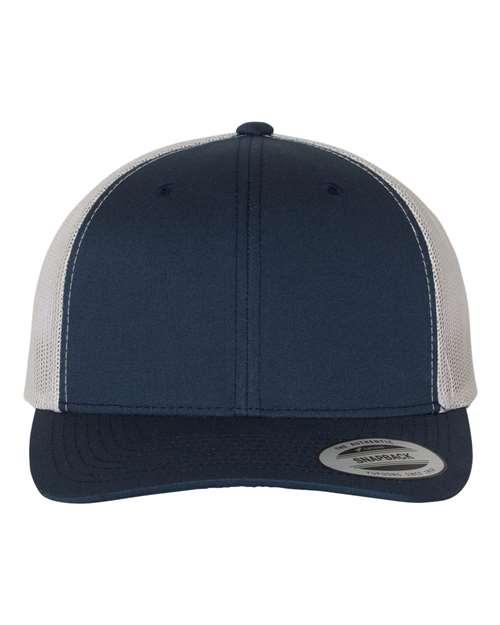YP Classics Retro Trucker Cap - Navy/ Silver Front