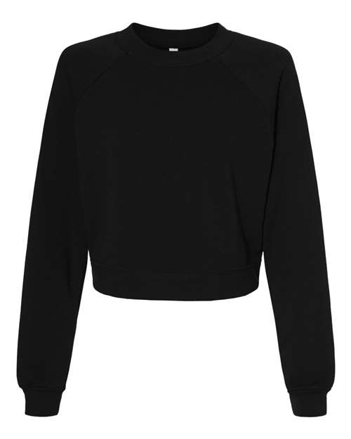 BELLA + CANVAS Women's Crop Raglan Crewneck Sweatshirt - Black Front
