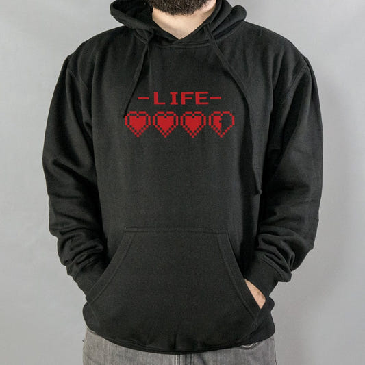 8-Bit Life Hearts Video Game Health Bar graphic Hoodie in Black