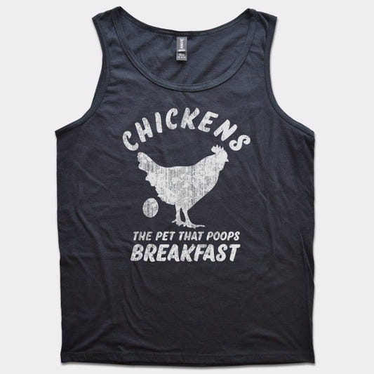Chickens the Pet That Poops Breakfast graphic Men's Tank Top in Black
