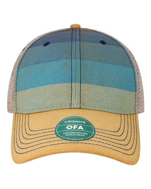 LEGACY Old Favorite Trucker Cap - Blue Stripe/ Khaki Front