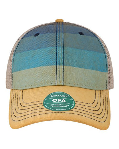 LEGACY Old Favorite Trucker Cap - Blue Stripe/ Khaki Front