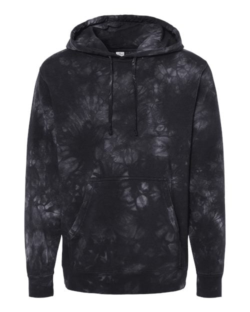 Independent Trading Co. Unisex Midweight Tie-Dyed Hooded Sweatshirt - Tie Dye Black Front