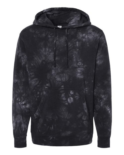 Independent Trading Co. Unisex Midweight Tie-Dyed Hooded Sweatshirt - Tie Dye Black Front