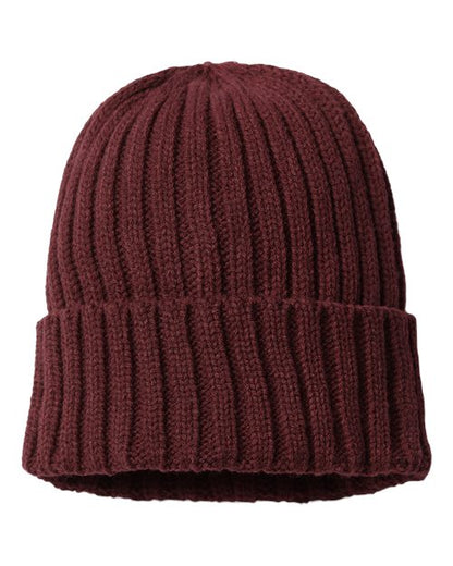 Atlantis Headwear Sustainable Cable Knit Cuffed Beanie - Burgundy Front