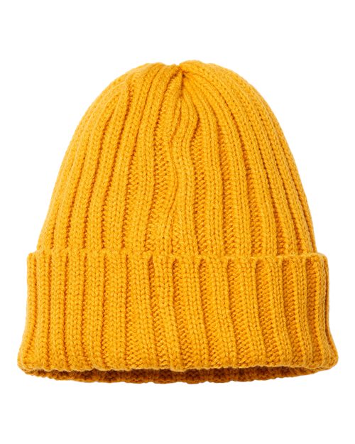 Atlantis Headwear Sustainable Cable Knit Cuffed Beanie - Mustard Yellow Front