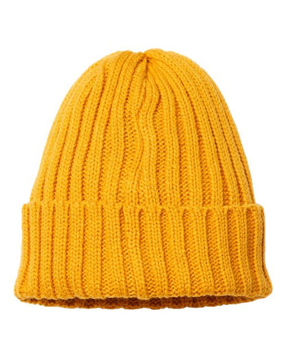 Atlantis Headwear Sustainable Cable Knit Cuffed Beanie - Mustard Yellow Front