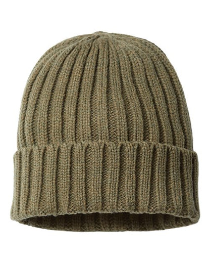 Atlantis Headwear Sustainable Cable Knit Cuffed Beanie - Olive Front