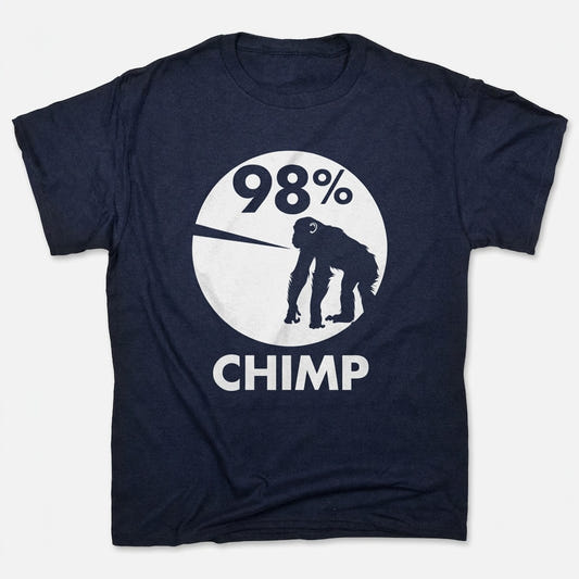 98 Percent Chimp DNA Pie Chart with Chimpanzee Silhouette in Navy Blue