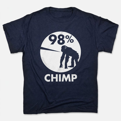 98 Percent Chimp DNA Pie Chart with Chimpanzee Silhouette in Navy Blue
