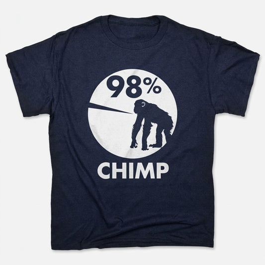 98 Percent Chimp DNA Pie Chart with Chimpanzee Silhouette in Navy Blue