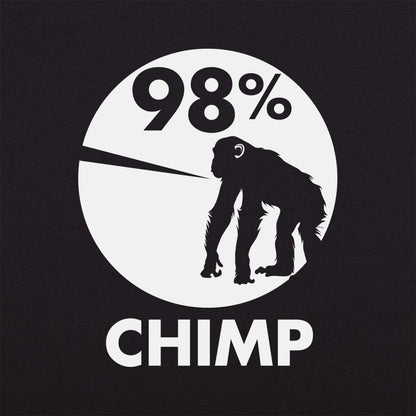 98 Percent Chimp DNA Pie Chart with Chimpanzee Silhouette