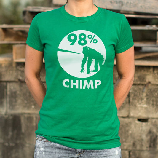 98 Percent Chimp DNA Pie Chart with Chimpanzee Silhouette graphic Women's T-Shirt in Lucky Green