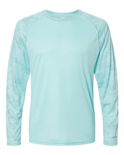 Paragon Unisex Cayman Performance Camo Colorblocked Long Sleeve T-Shirt - Aqua Blue Front