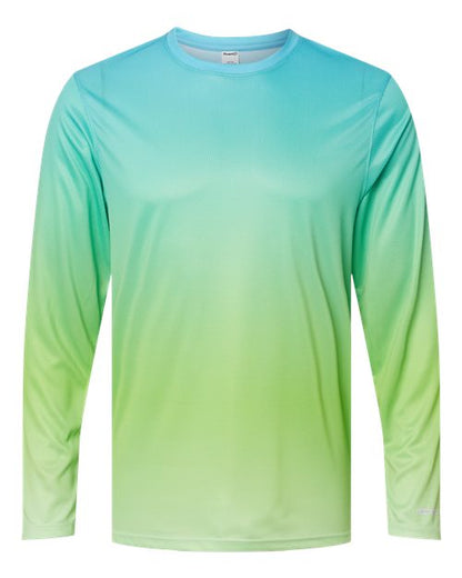 Paragon Unisex Barbados Performance Pin Dot Long Sleeve T-Shirt - Aqua Blue/ Light Lime Front