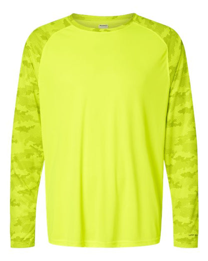 Paragon Unisex Cayman Performance Camo Colorblocked Long Sleeve T-Shirt - Safety Green Front