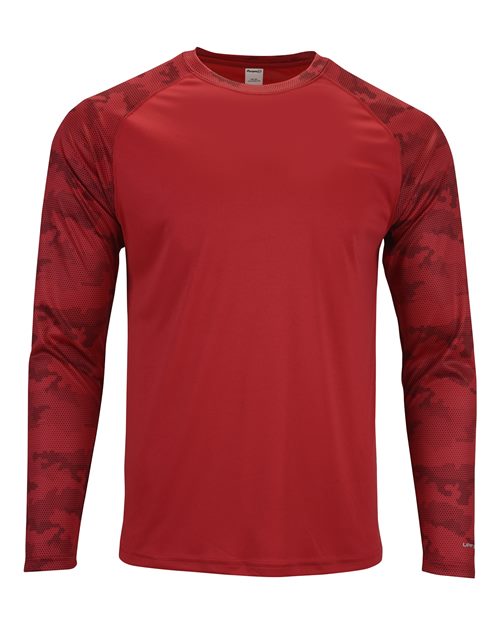 Paragon Unisex Cayman Performance Camo Colorblocked Long Sleeve T-Shirt - Red Front