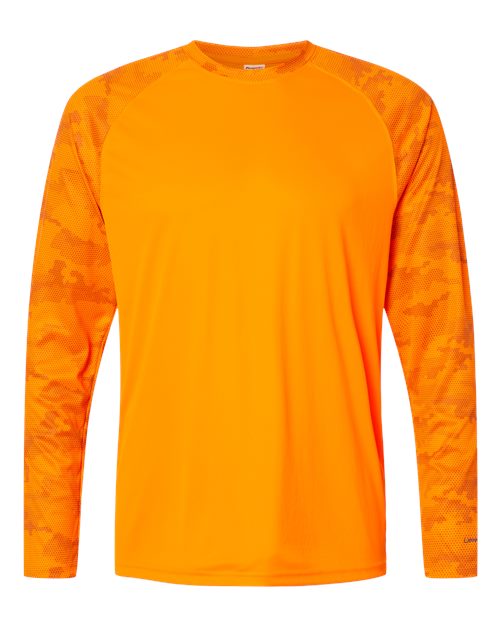 Paragon Unisex Cayman Performance Camo Colorblocked Long Sleeve T-Shirt - Neon Orange Front