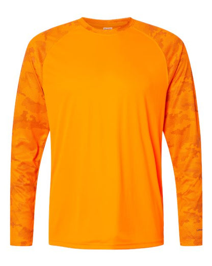 Paragon Unisex Cayman Performance Camo Colorblocked Long Sleeve T-Shirt - Neon Orange Front