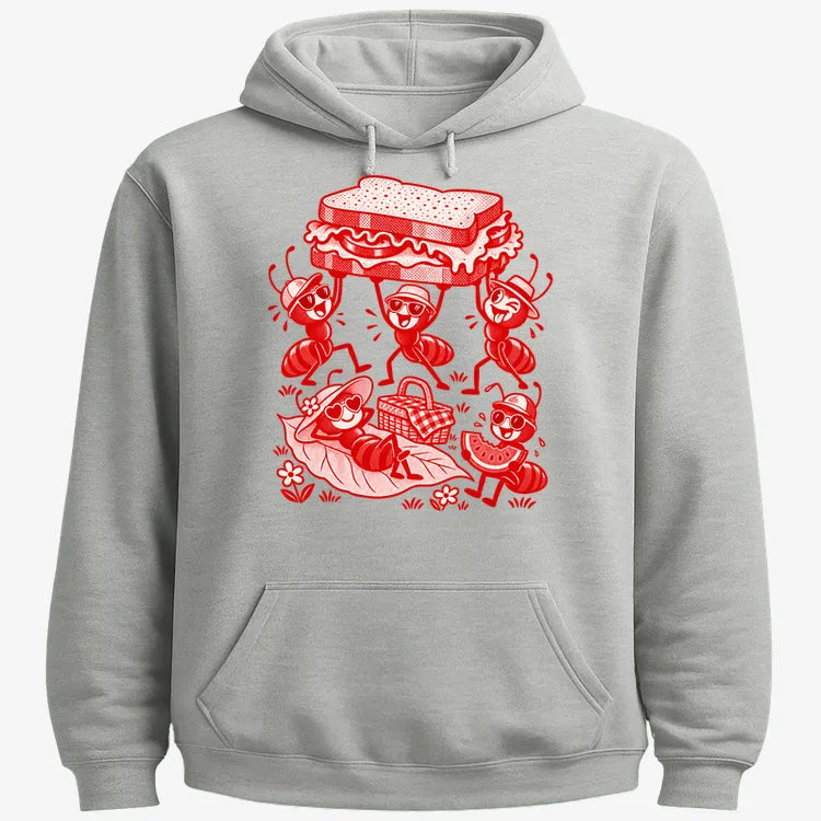 Ants Picnic with Sandwich and Basket-Hoodie-Gray Heather