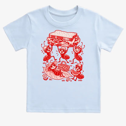 Ants Picnic with Sandwich and Basket-Kids T-Shirt-Blue