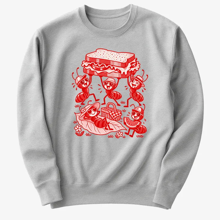 Ants Picnic with Sandwich and Basket-Sweater-Gray Heather