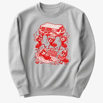 Ants Picnic with Sandwich and Basket-Sweater-Gray Heather