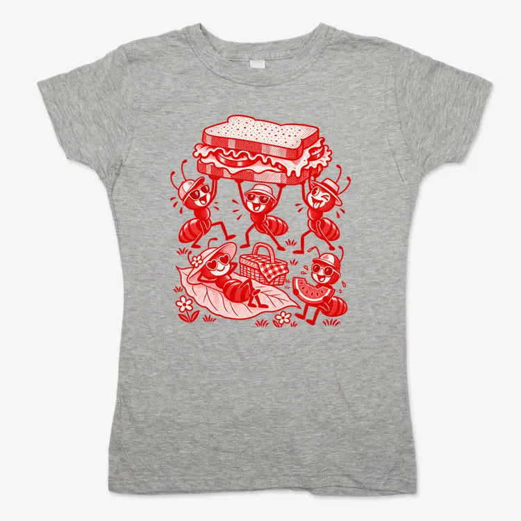 Ants Picnic with Sandwich and Basket-Women's T-Shirt-Gray Granite