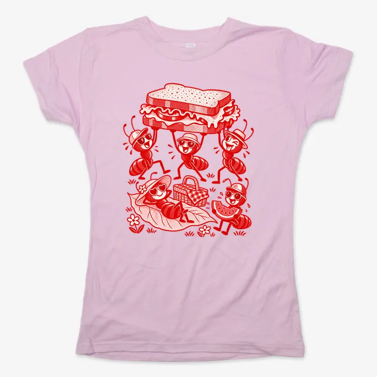 Ants Picnic with Sandwich and Basket-Women's T-Shirt-Soft Pink
