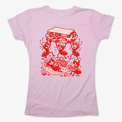 Ants Picnic with Sandwich and Basket-Women's T-Shirt-Soft Pink