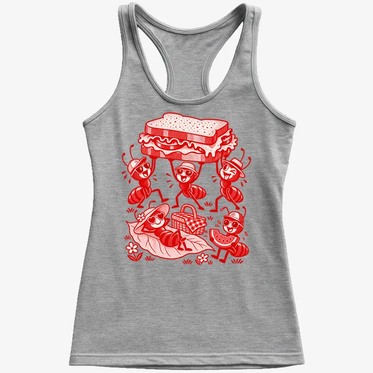 Ants Picnic with Sandwich and Basket-Women's Tank Top-Gray Granite